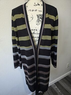 Misook Knit Sweater Striped Cardigan Large